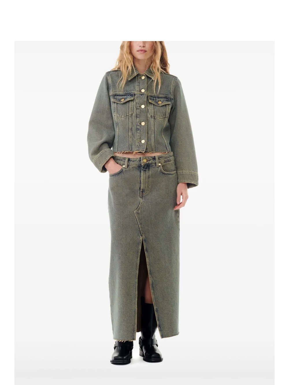 Olive Green Denim Maxi Skirt